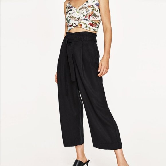Zara Ankle Wide Leg Side Bow Culottes Pants - Picture 8 of 8